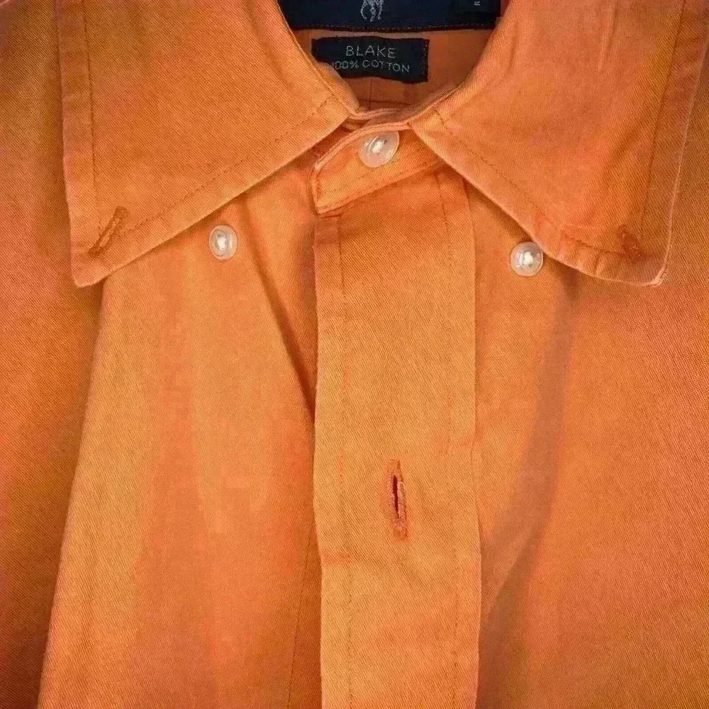 Ralph Lauren S/S Button Down Shirt Blake 100% Cotton Orange Check Men's Size L - Picture 6 of 10